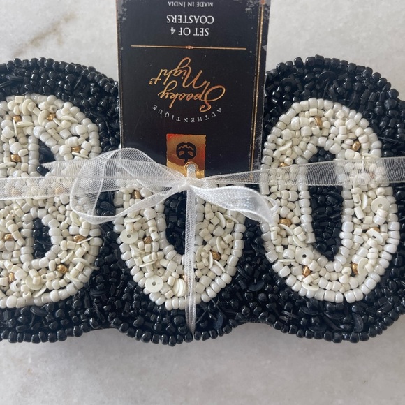 BOO! Beaded coasters! Excellent quality!! 4 pack!! Back lining! New - Picture 3 of 4